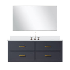 Blue Single Bath Vanity 48 in. W x 22 in. D, Cultured Marble Countertop, 43 in. Mirror and Faucet Set
