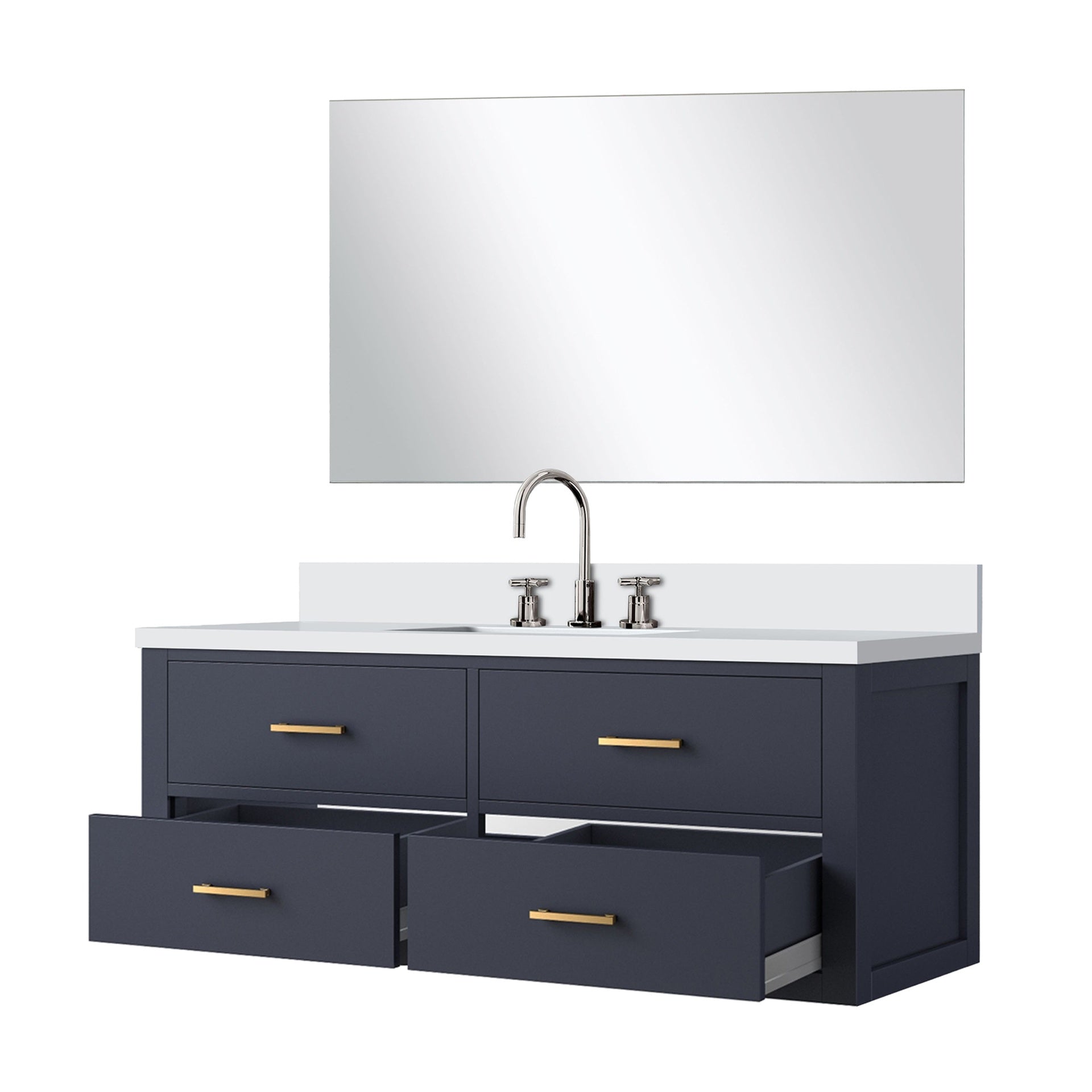Blue Single Bath Vanity 48 in. W x 22 in. D, Cultured Marble Countertop, 43 in. Mirror and Faucet Set