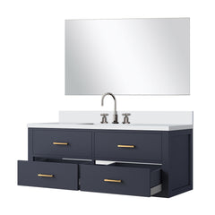 Blue Single Bath Vanity 48 in. W x 22 in. D, Cultured Marble Countertop, 43 in. Mirror and Faucet Set