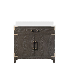 Brown Oak Single Bath Vanity 36 in. W x 22 in. D, with White Quartz Top