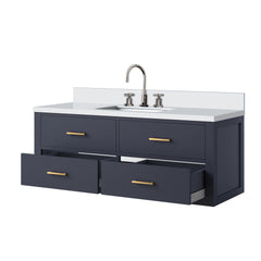 Blue Single Bath Vanity 48 in. W x 22 in. D, White Quartz Top, and Faucet Set