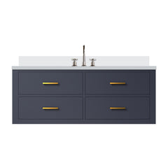 Blue Single Bath Vanity 48 in. W x 22 in. D, White Quartz Top, and Faucet Set