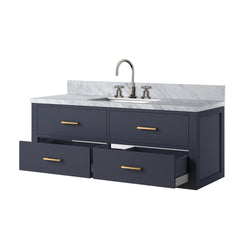 Blue Single Bath Vanity 48 in. W x 22 in. D, Carrara Marble Top, and Faucet Set