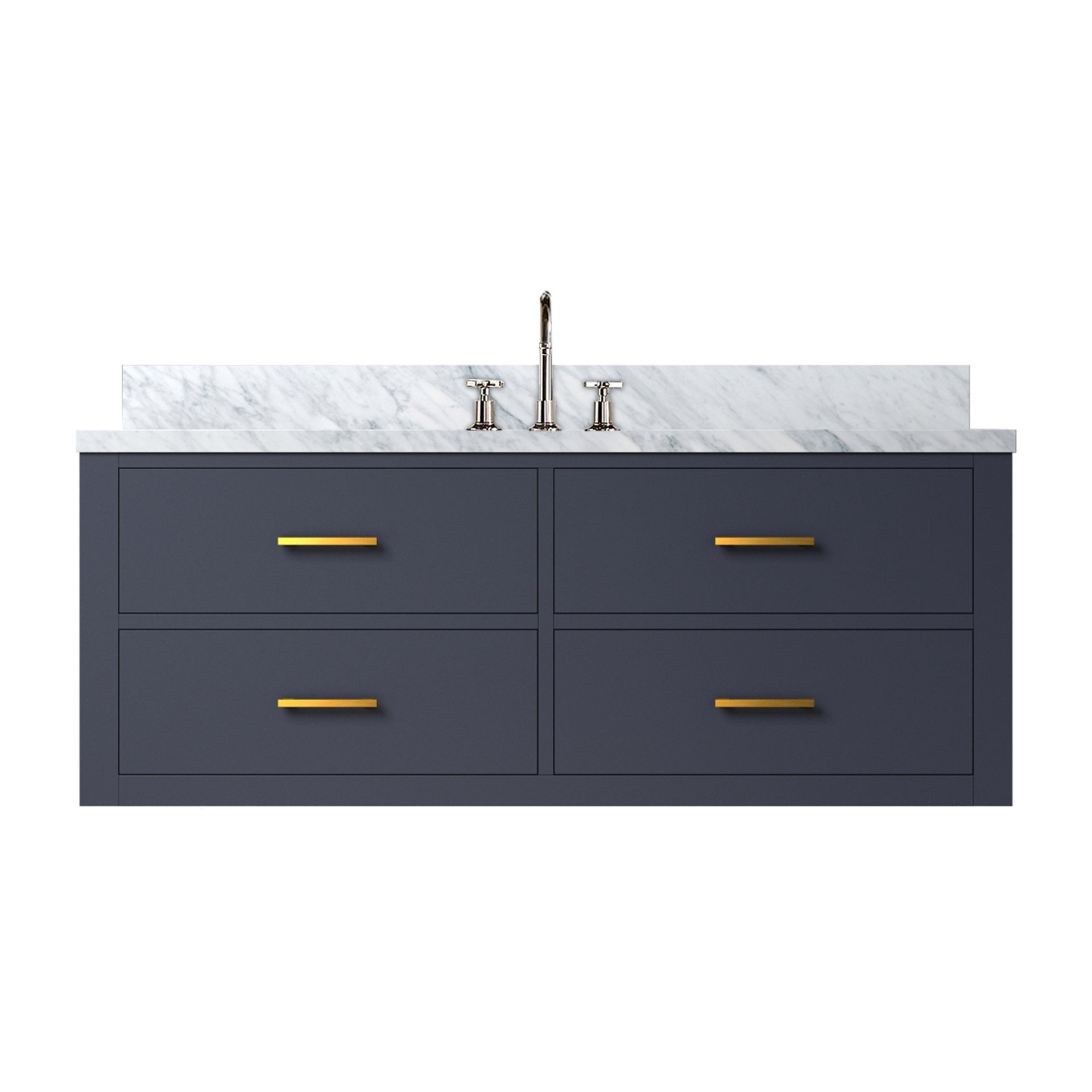 Blue Single Bath Vanity 48 in. W x 22 in. D, Carrara Marble Top, and Faucet Set