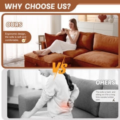 3 Seater Sofa With Storage Pull out Drawers Under Each Seat, ,3 - Seat Large Wide And Deep Seat Sofa with Excellent Storage Space, Suitable for Big Living Rooms, Chenille Orange