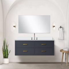Blue Single Bath Vanity 48 in. W x 22 in. D, Cultured Marble Top, and Faucet Set