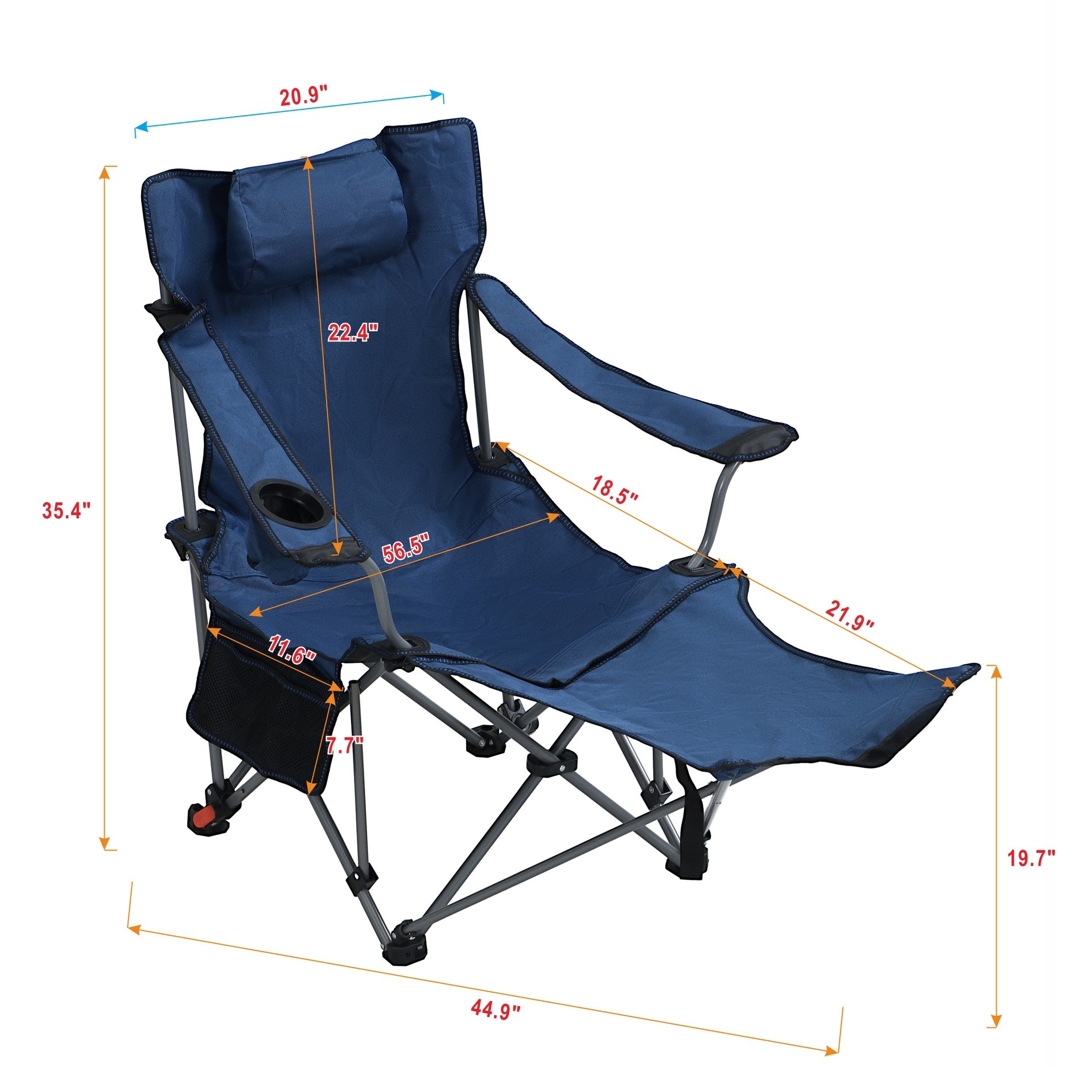 Outdoor Camping Chairs Folding/Portable/Adjustable reclining chair(Three-level adjustment), Side Pockets & Cup Holder,Carry Bag,Dark Blue