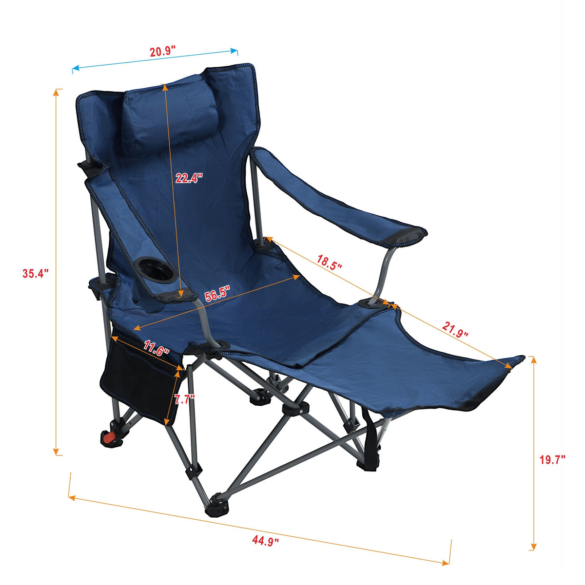 Outdoor Camping Chairs Folding/Portable/Adjustable reclining chair(Three-level adjustment), Side Pockets & Cup Holder,Carry Bag,Dark Blue