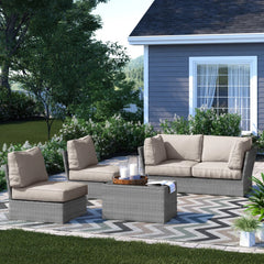 Fully Assembled Wicker Patio Seating Group for 4 with Cushions