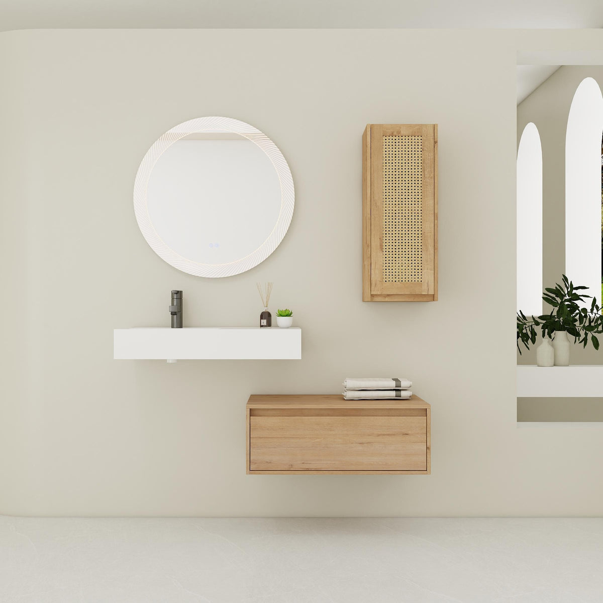 30 inch Wall-Mounted Bathroom  Vanity with Resin Sink and Side Cabinet,Soft Close Drawer (KD-Packing), 09430IMO-30L-SC00512IMO Combination Cabinet