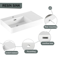 30 inch Wall-Mounted Bathroom  Vanity with Resin Sink and Side Cabinet,Soft Close Drawer (KD-Packing), 09430IMO-30L-SC00512IMO Combination Cabinet