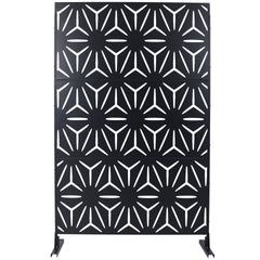 Outdoor & Indoor Privacy Screen Metal Privacy Screen 76" H×48" W, Freestanding Decorative Privacy Screen for Deck Balcony Patio, Privacy Fence Panels for Outside Lawn Garden PS104 BLACK