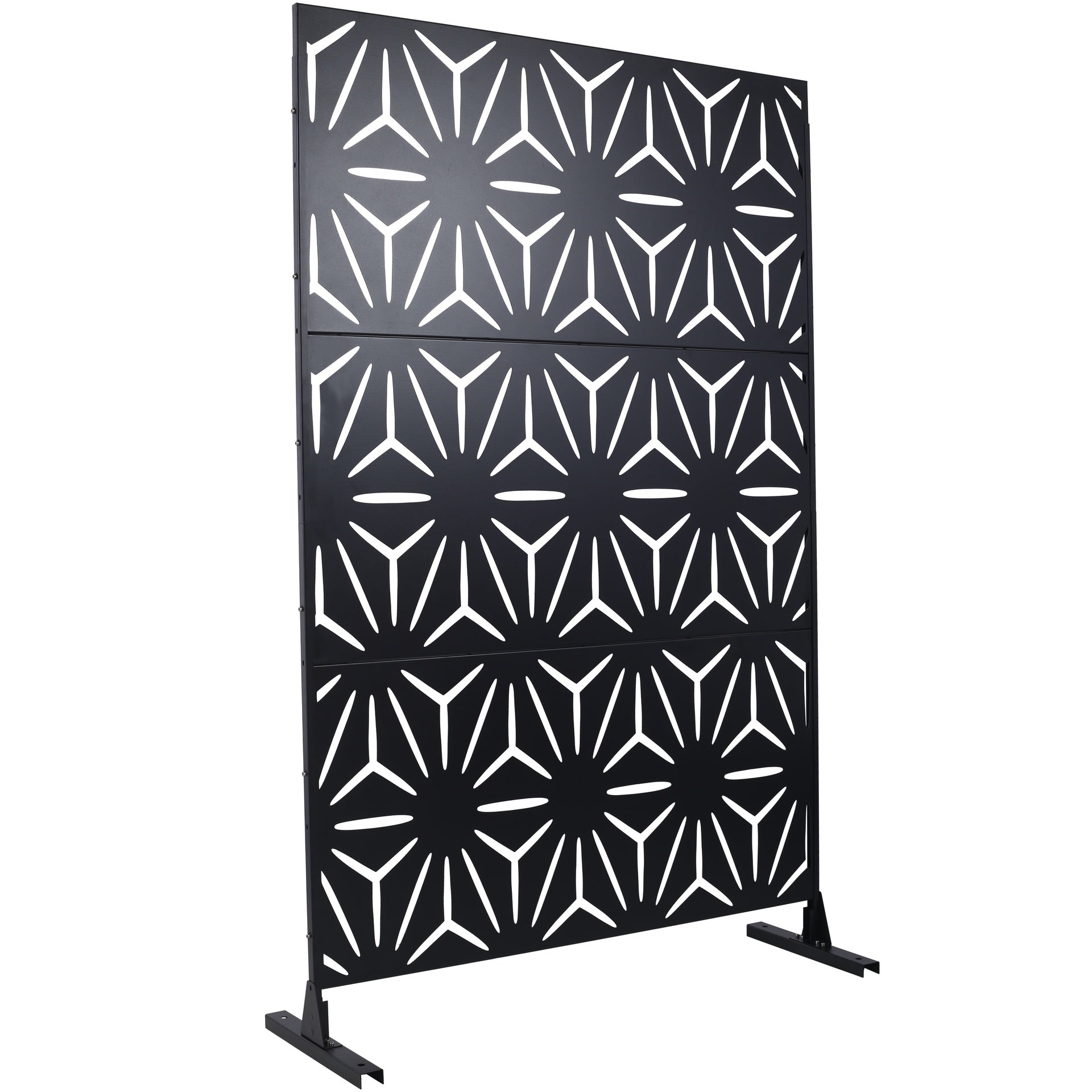 Outdoor & Indoor Privacy Screen Metal Privacy Screen 76" H×48" W, Freestanding Decorative Privacy Screen for Deck Balcony Patio, Privacy Fence Panels for Outside Lawn Garden PS104 BLACK