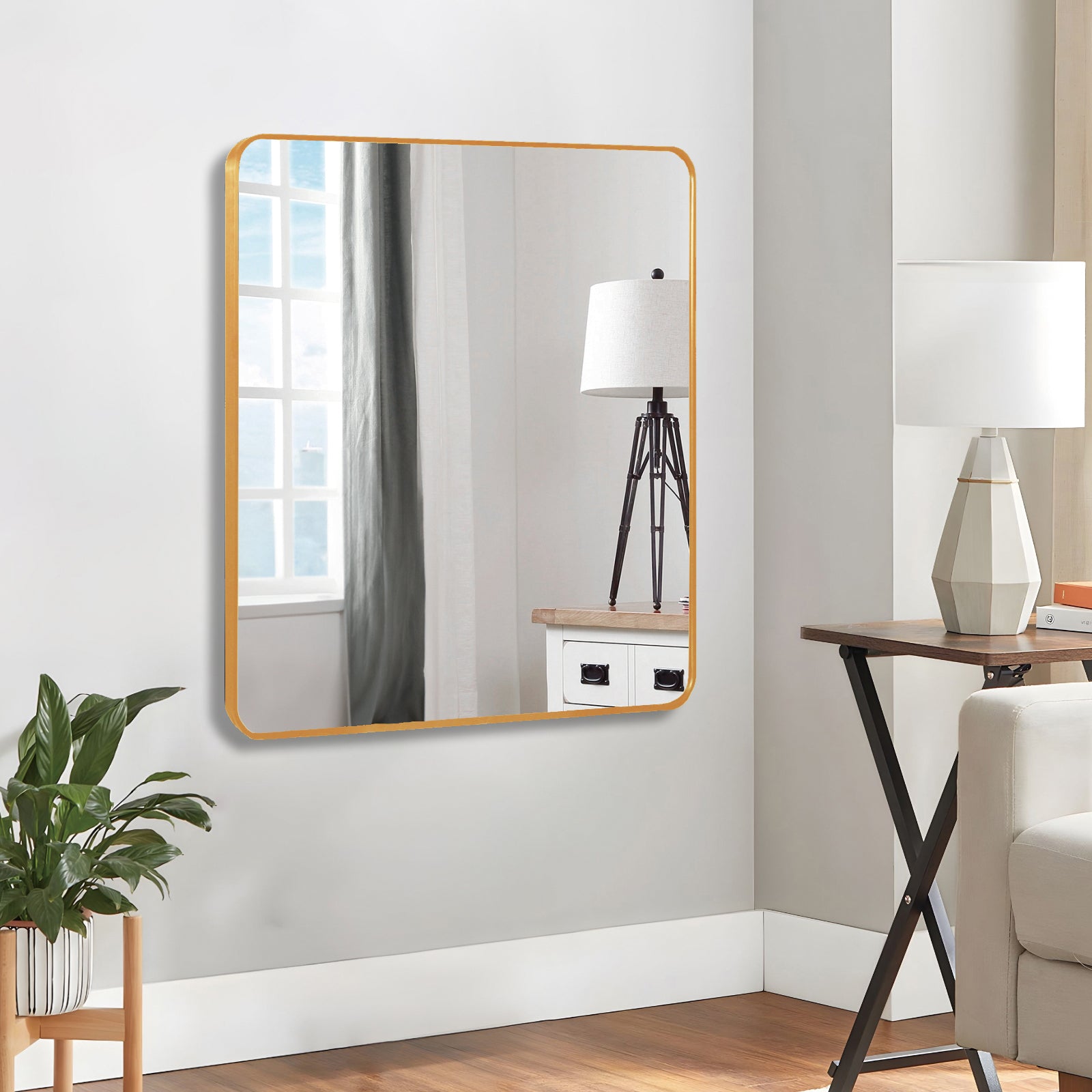 30 in x 30 in Gold Metal Framed Square Bathrrom Mirror for Wall.