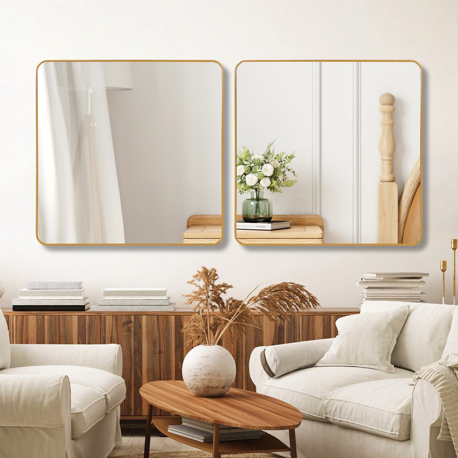30 in x 30 in Gold Metal Framed Square Bathrrom Mirror for Wall.