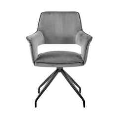 Devora Dining Room Accent Chair in Gray Velvet with Black Finish