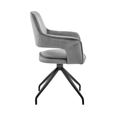 Devora Dining Room Accent Chair in Gray Velvet with Black Finish