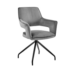 Devora Dining Room Accent Chair in Gray Velvet with Black Finish