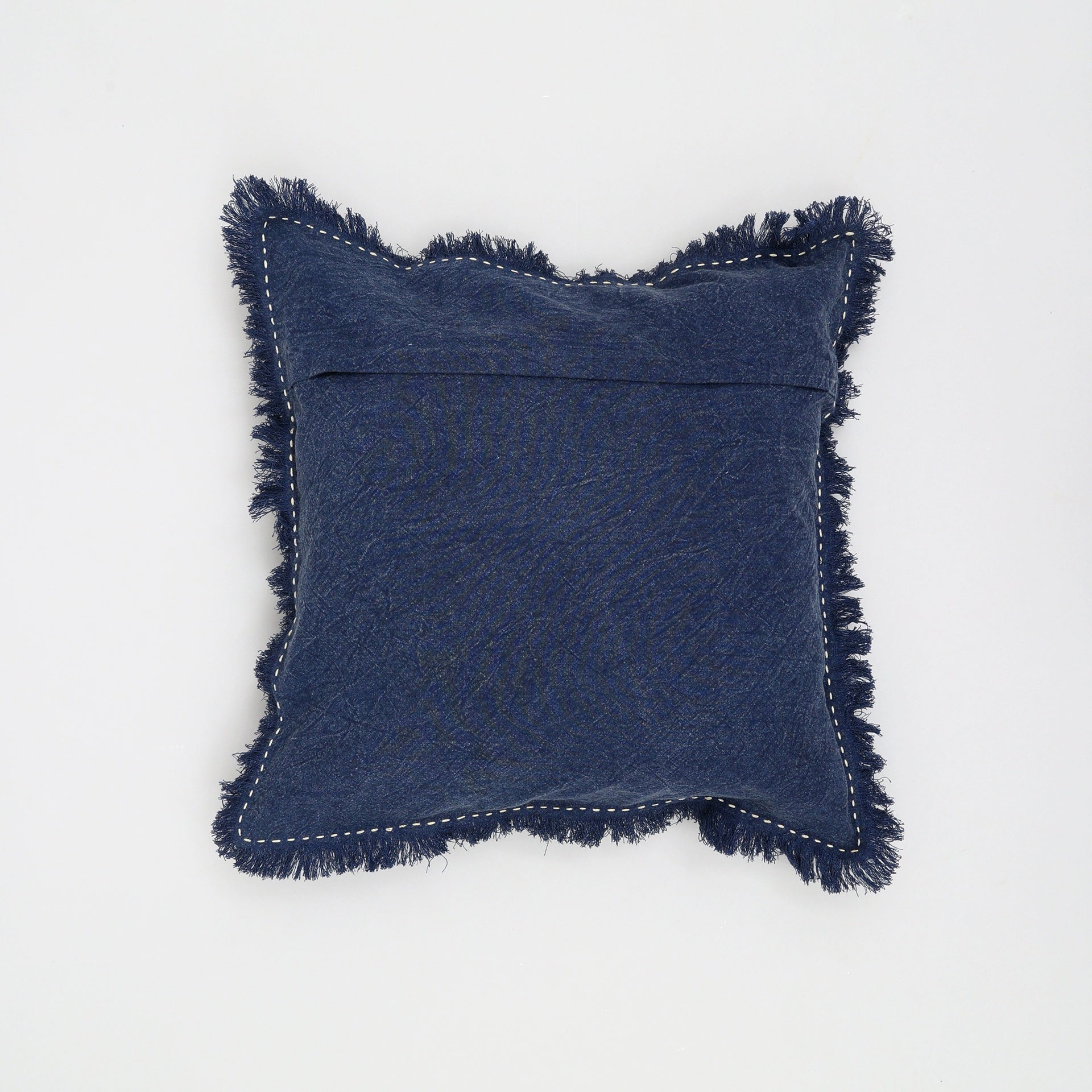 Stonewashed Linen Throw Pillow with Handworked Edges & Fringe -22X22"