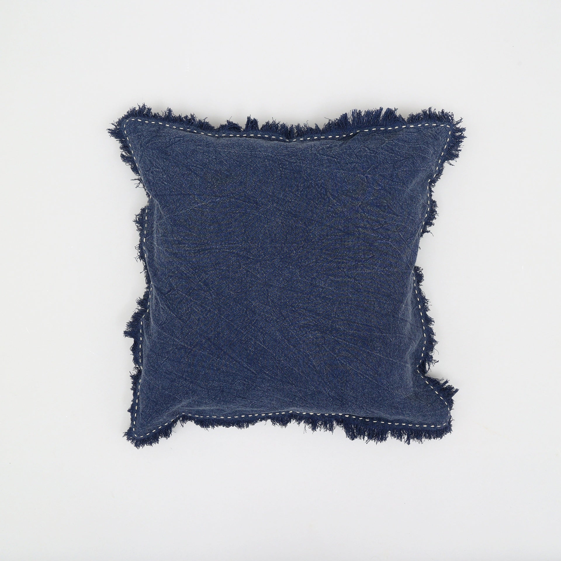 Stonewashed Linen Throw Pillow with Handworked Edges & Fringe -22X22"