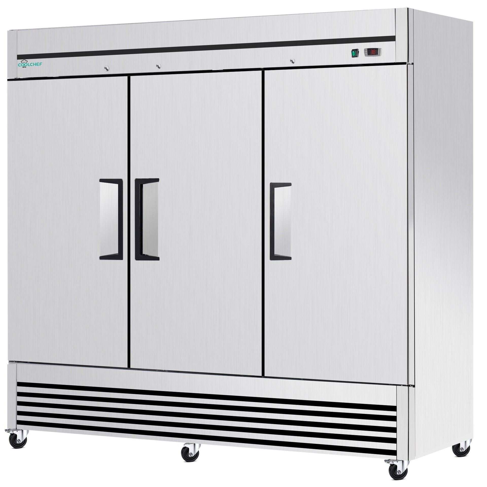 72" Cu Ft Commercial Reach-In Freezer, 3 Solid Door Stainless Steel Upright, -8–0°F Deep Freeze, 9 Heavy-Duty Shelves, R290, 110V