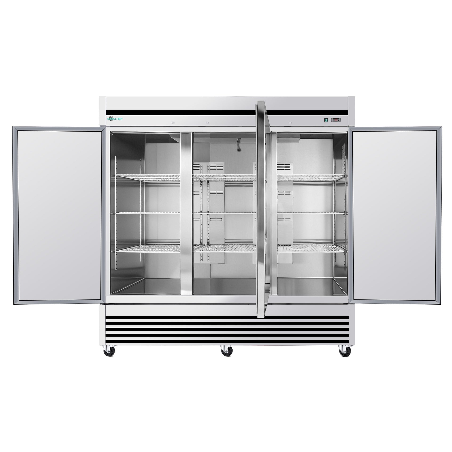 72" Cu Ft Commercial Reach-In Freezer, 3 Solid Door Stainless Steel Upright, -8–0°F Deep Freeze, 9 Heavy-Duty Shelves, R290, 110V