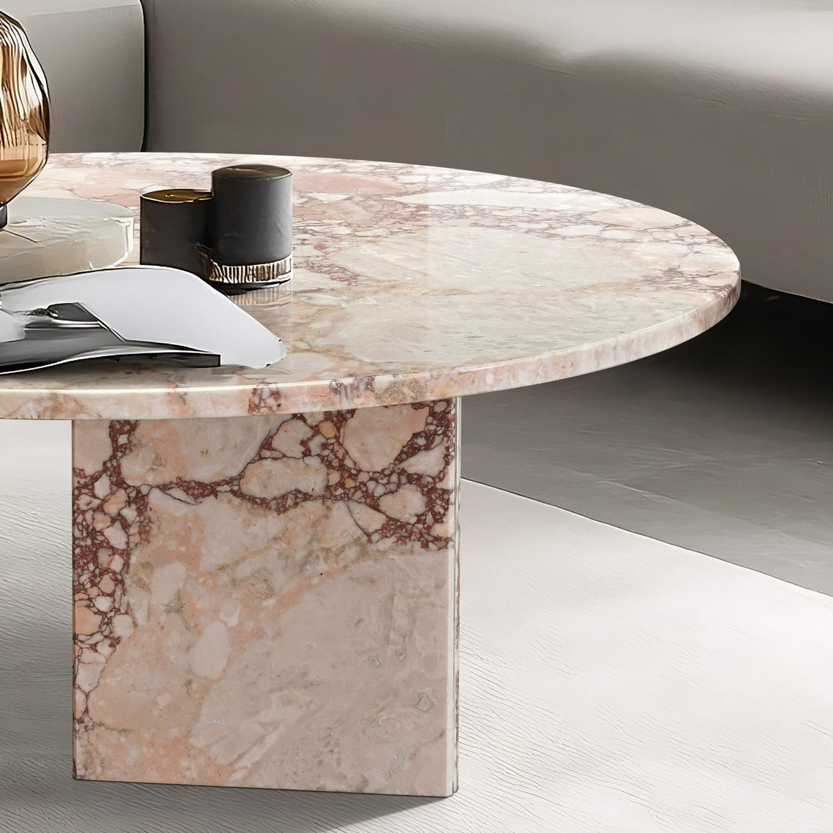 Pink natural marble coffee table, small table, living room table, natural stone, Ø27.6 h12.6 Inch/Ø70 h32 cm, genuine marble, real marble