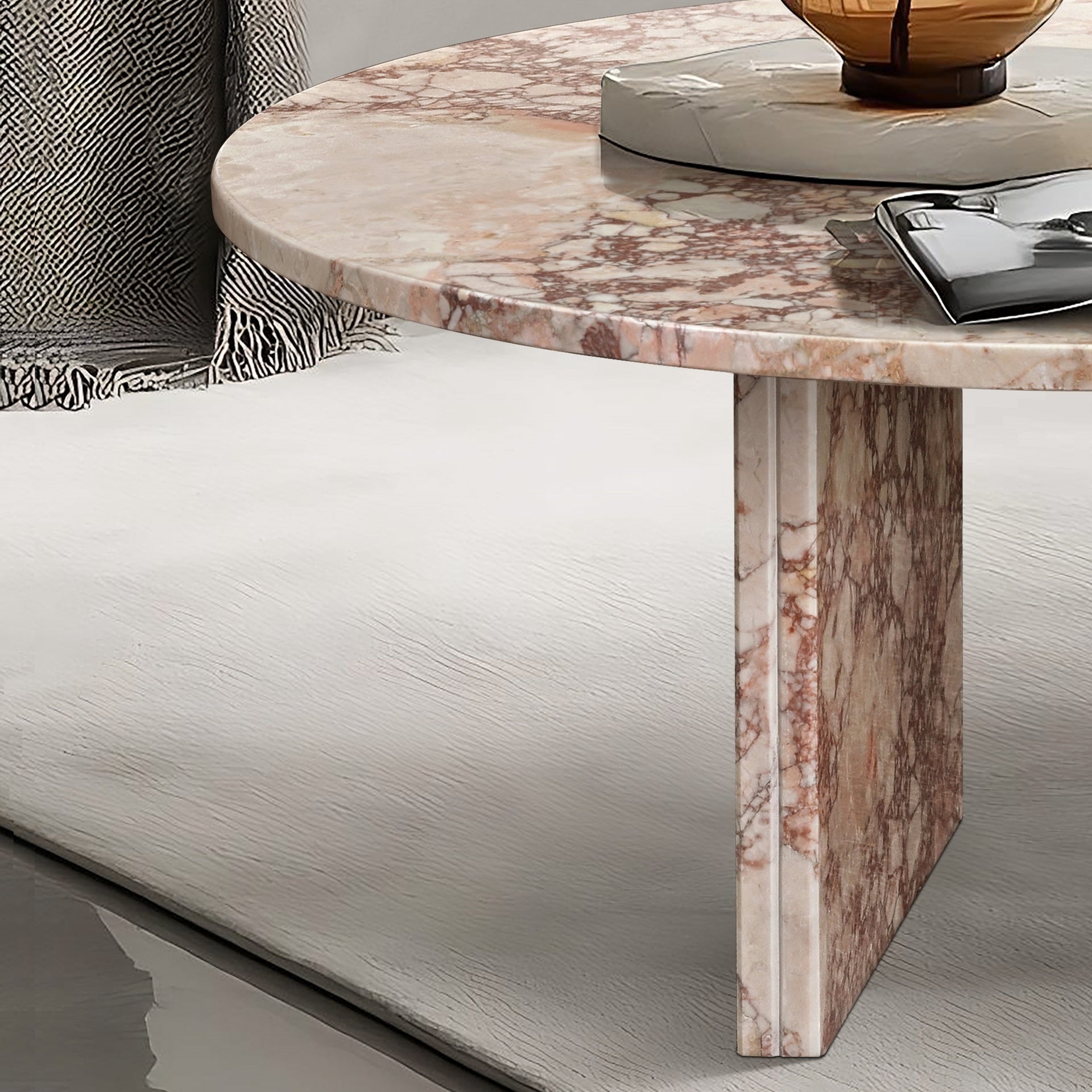Pink natural marble coffee table, small table, living room table, natural stone, Ø27.6 h12.6 Inch/Ø70 h32 cm, genuine marble, real marble