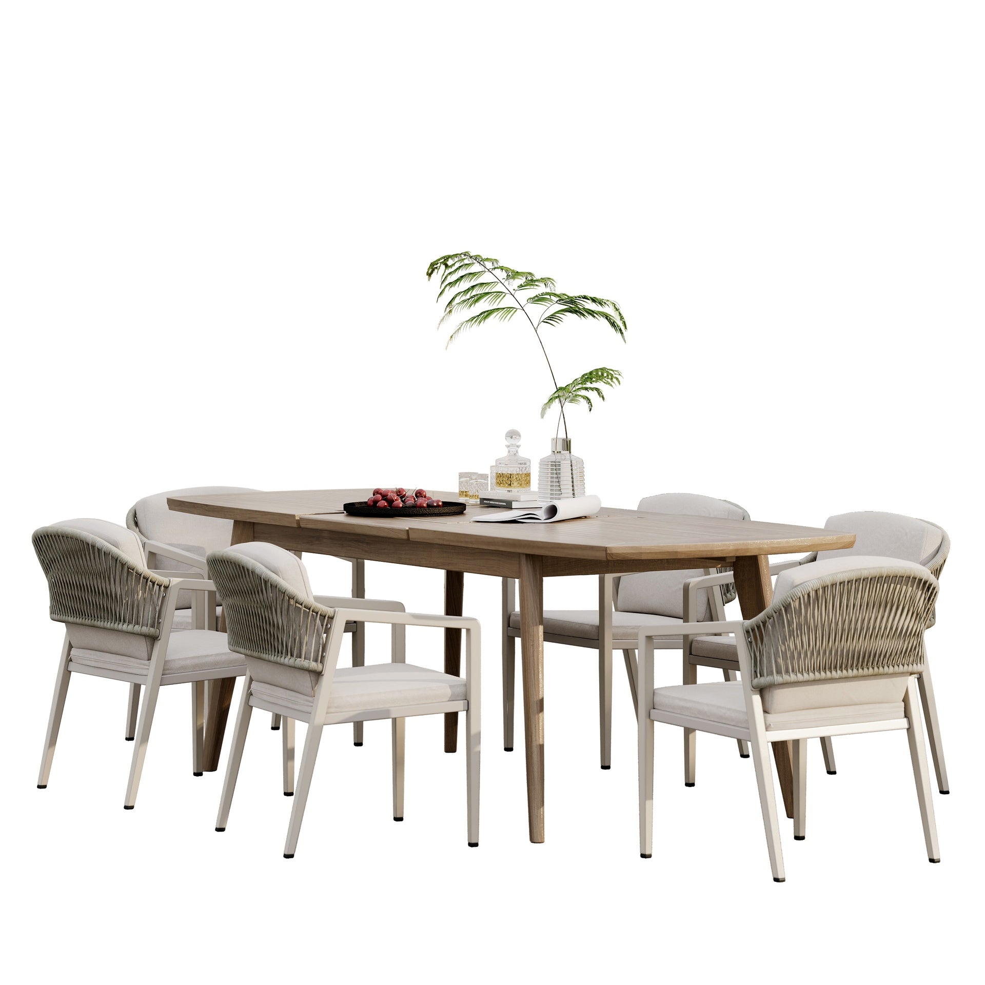 7 pieces Outdoor Dining Set,Dining Chair (Set of 6)+Acacia Wood Expandable Dining Table,Gray