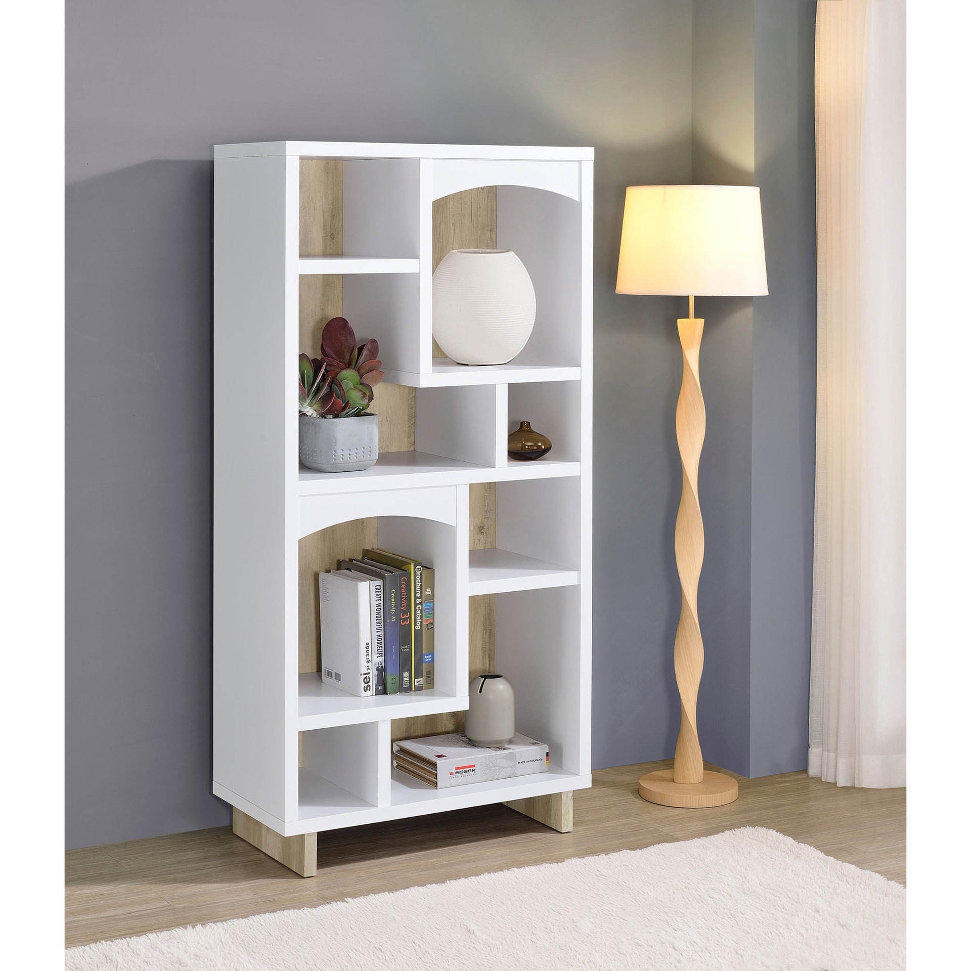 Geilys White and Distressed Pine 65-inch 8-shelf Bookcase