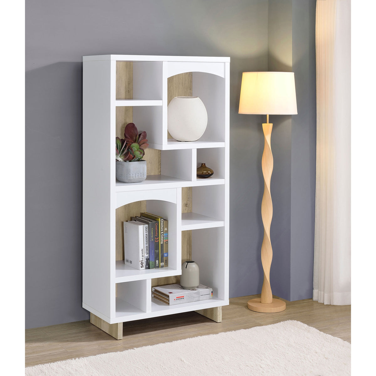 Geilys White and Distressed Pine 65-inch 8-shelf Bookcase
