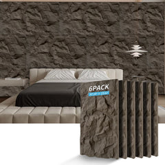3D Faux Stone Wall Panels, 6 PCS PU Wainscoting Panel for Interior Wall Decor, Flame-resistant & Lightweight & Waterproof, for TV Wall, Office, Living Room, 47.24" × 23.62"(Rock Stone)(Carbon Black)