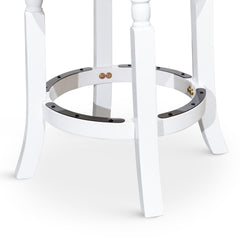 30" Bar Stool, White Finish, Black Leather Seat