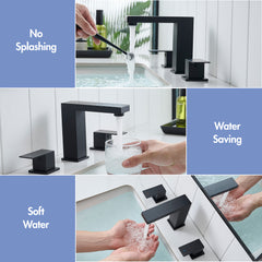Bathroom Stainless Steel Faucets for Sink 3 Hole Matte Black 8 inch Widespread Bathroom Sink Faucet Double Lever Handle Faucet Bathroom Vanity Faucet Basin Mixer Tap Faucet with Hose