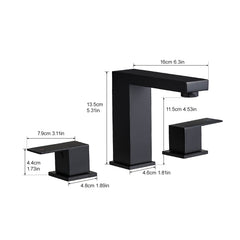 Bathroom Stainless Steel Faucets for Sink 3 Hole Matte Black 8 inch Widespread Bathroom Sink Faucet Double Lever Handle Faucet Bathroom Vanity Faucet Basin Mixer Tap Faucet with Hose