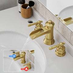 Bathroom Faucets for Sink 3 Hole Nickel Gold 8 inch Widespread Bathroom Sink Faucet with Pop Up Drain Double Lever Handle Faucet Bathroom Vanity Faucet Basin Mixer Tap Faucet with Hose