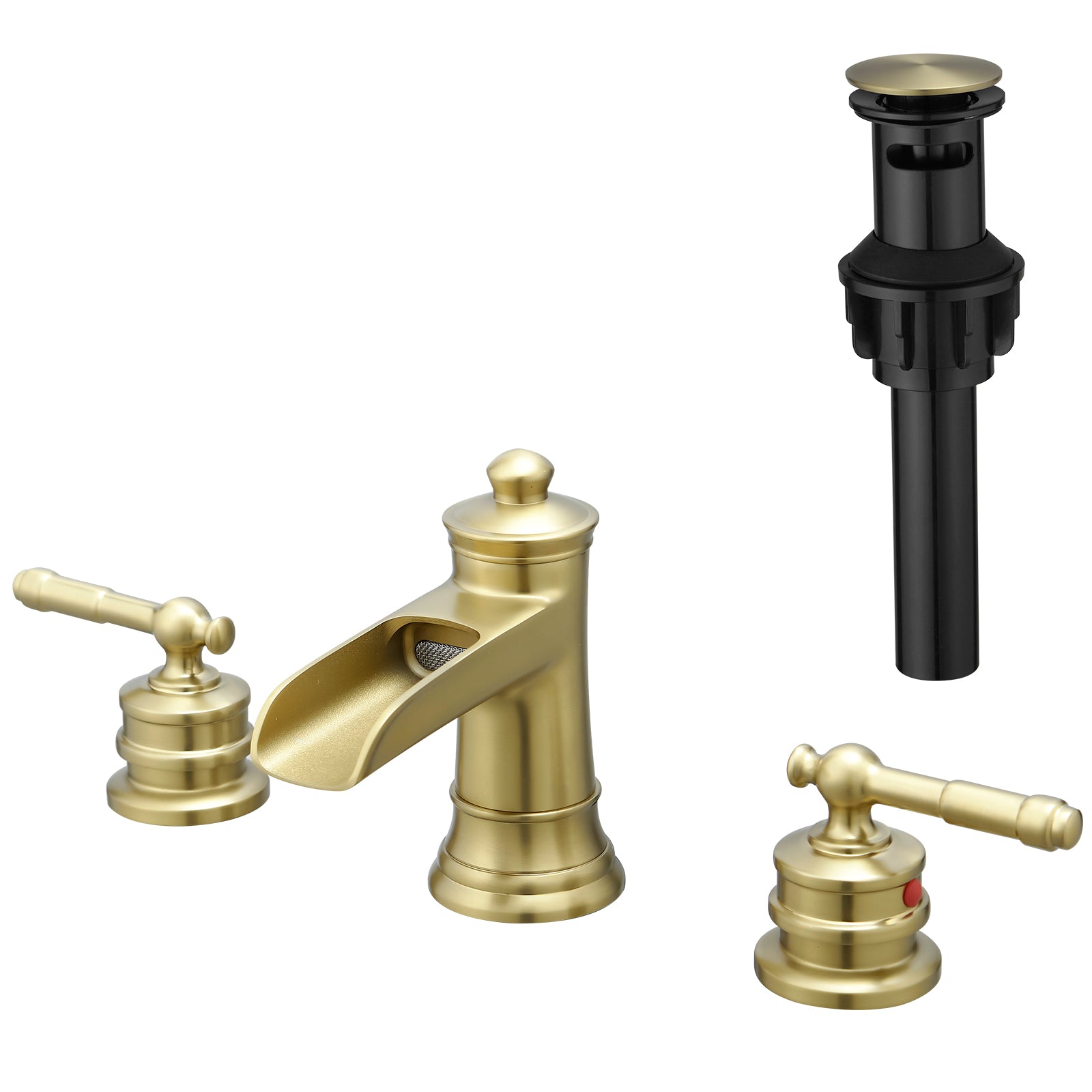 Bathroom Faucets for Sink 3 Hole Nickel Gold 8 inch Widespread Bathroom Sink Faucet with Pop Up Drain Double Lever Handle Faucet Bathroom Vanity Faucet Basin Mixer Tap Faucet with Hose