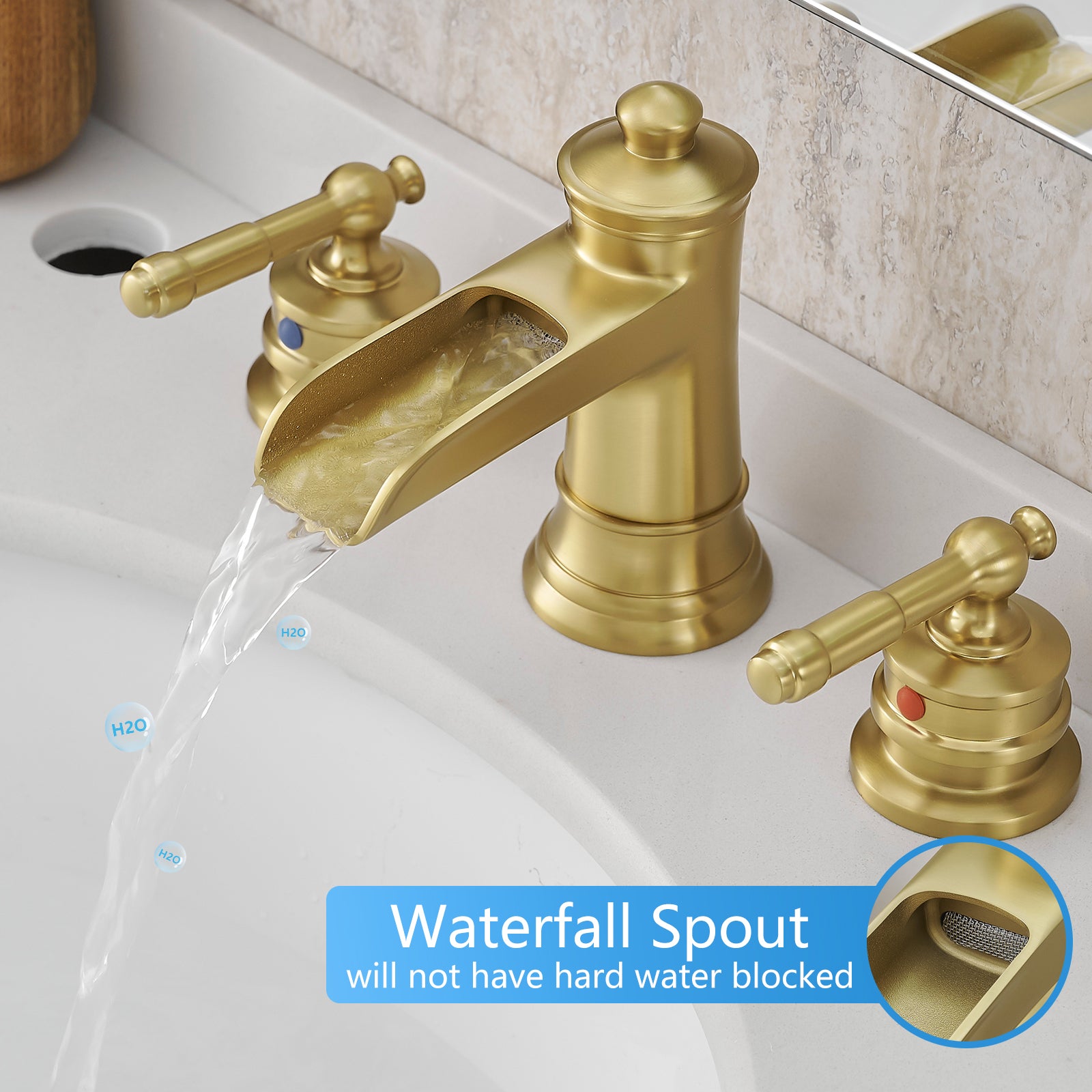 Bathroom Faucets for Sink 3 Hole Nickel Gold 8 inch Widespread Bathroom Sink Faucet with Pop Up Drain Double Lever Handle Faucet Bathroom Vanity Faucet Basin Mixer Tap Faucet with Hose