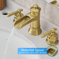 Bathroom Faucets for Sink 3 Hole Nickel Gold 8 inch Widespread Bathroom Sink Faucet with Pop Up Drain Double Lever Handle Faucet Bathroom Vanity Faucet Basin Mixer Tap Faucet with Hose