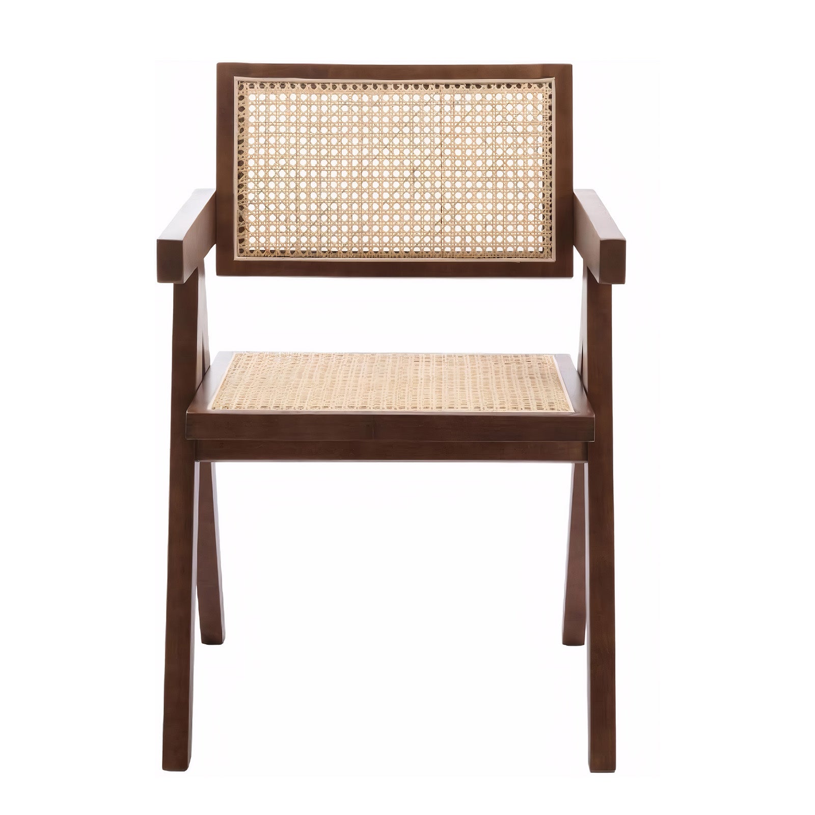 Modern Mid Century Dining Chair, Rattan Accent Chairs, Comfy Armchairs, Outdoor Wood Chairs with Armrest for Bedroom Living Room Reading Room Dining Kitchen, Brown