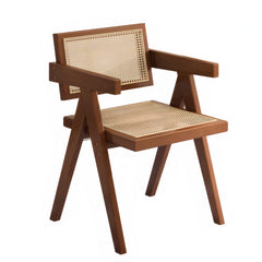 Modern Mid Century Dining Chair, Rattan Accent Chairs, Comfy Armchairs, Outdoor Wood Chairs with Armrest for Bedroom Living Room Reading Room Dining Kitchen, Brown