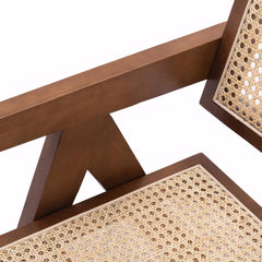 Modern Mid Century Dining Chair, Rattan Accent Chairs, Comfy Armchairs, Outdoor Wood Chairs with Armrest for Bedroom Living Room Reading Room Dining Kitchen, Brown