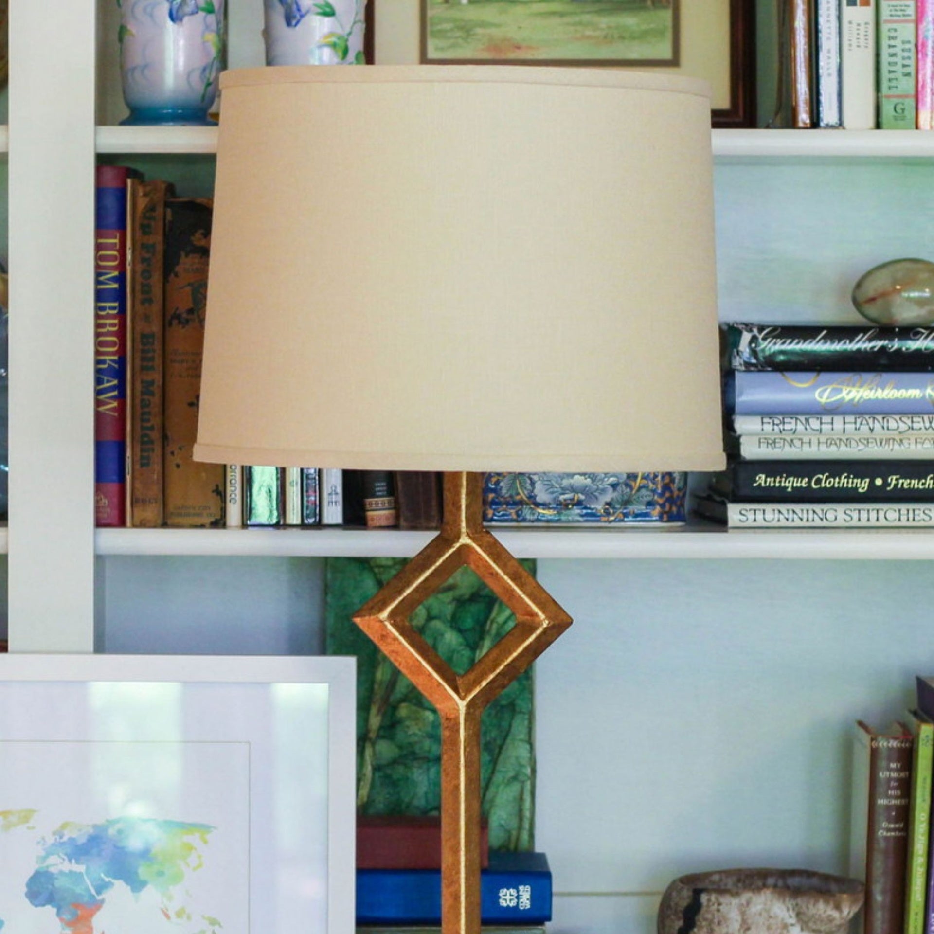 Slant Retro Drum Hardback Lampshade with Washer Fitter, Beige
