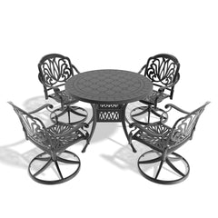 5-Piece All-Weather Cast Aluminum Dining Set, Include 4 Swivel Chairs and 39.37" Round Table With Black Frame (same sku: W1710S00437 )