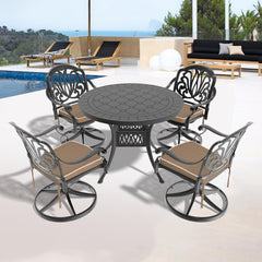 5-Piece All-Weather Cast Aluminum Dining Set, Include 4 Swivel Chairs and 39.37" Round Table With Black Frame (same sku: W1710S00437 )