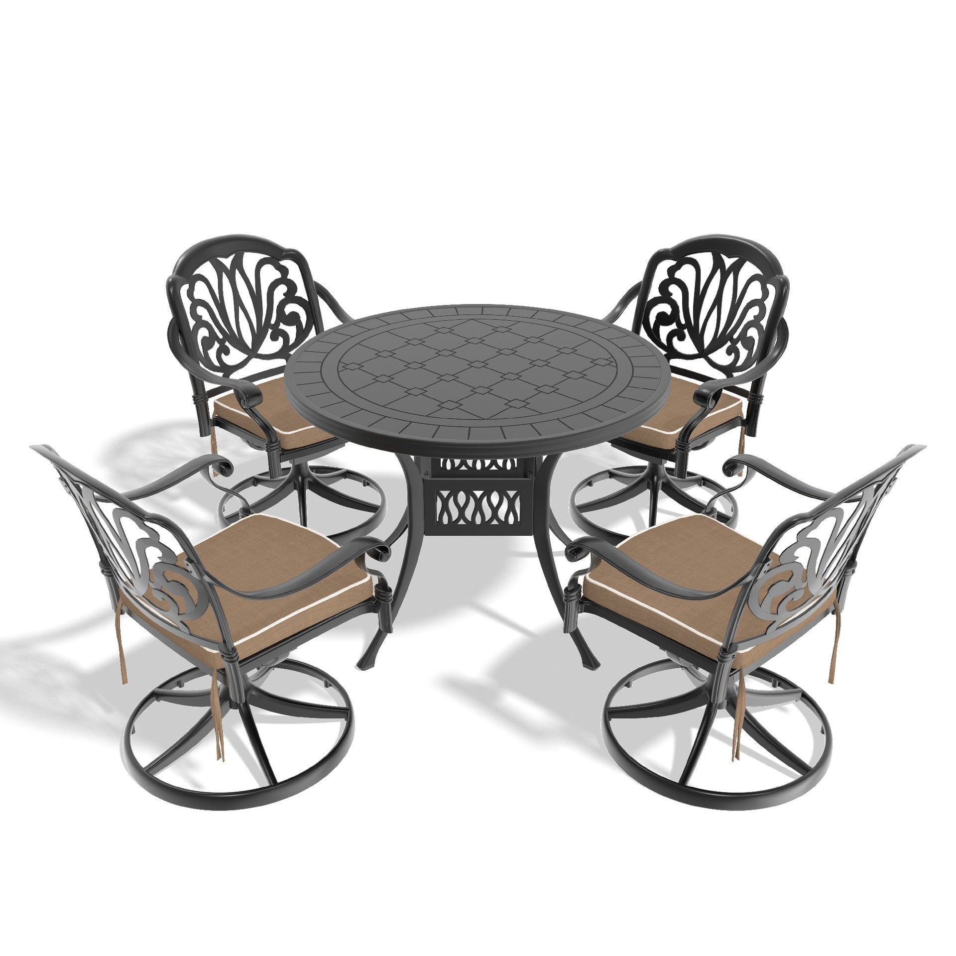 5-Piece All-Weather Cast Aluminum Dining Set, Include 4 Swivel Chairs and 39.37" Round Table With Black Frame (same sku: W1710S00437 )