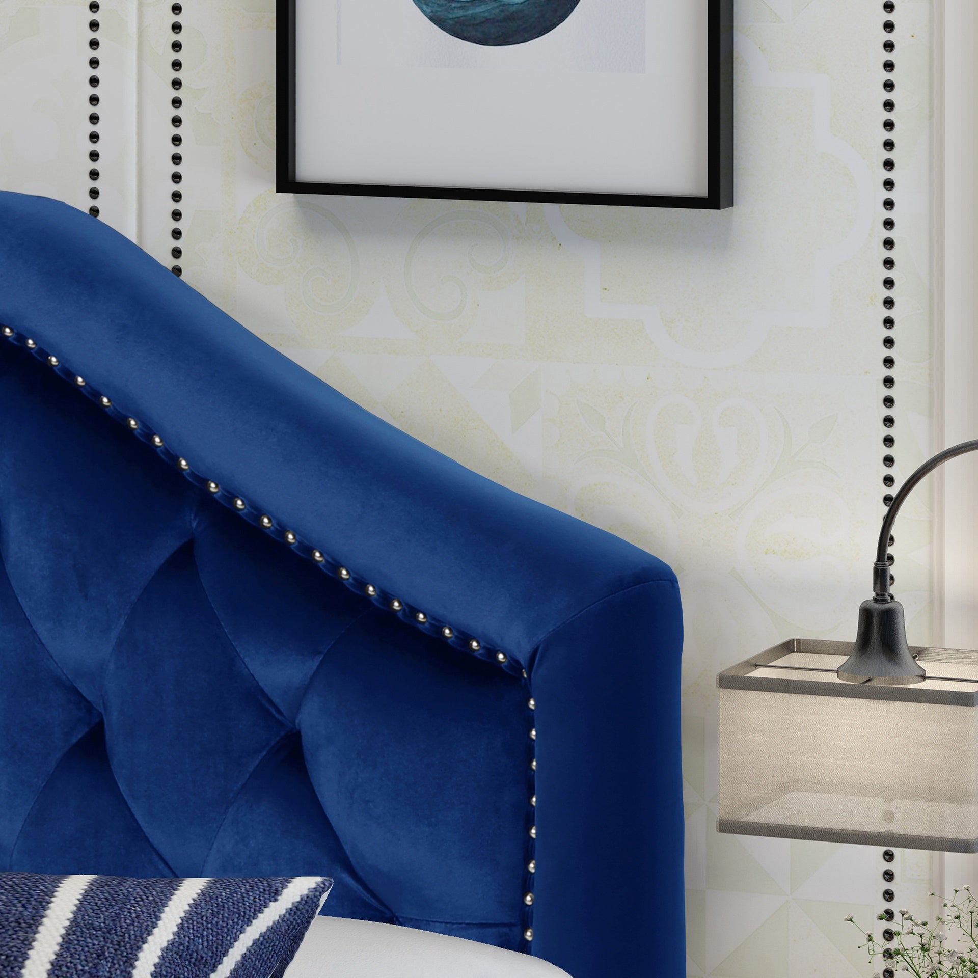 Tufted Upholstered Headboard Queen Size, Solid Wood Head Board with Durable Metal Legs, Adjustable Height Queen headboard with Nailhead Trim in Bedroom