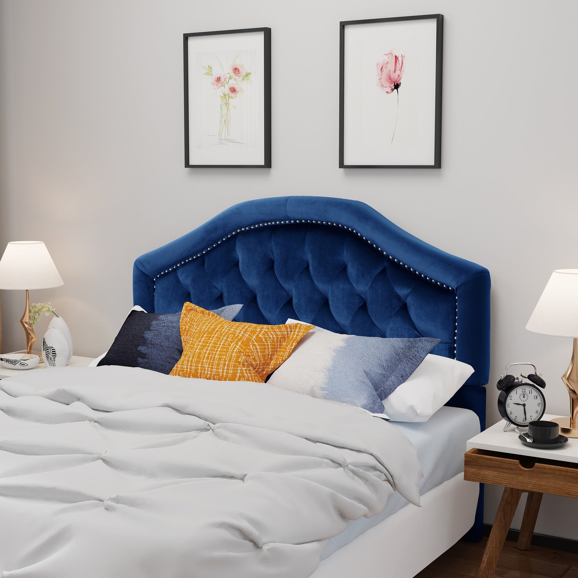 Tufted Upholstered Headboard Queen Size, Solid Wood Head Board with Durable Metal Legs, Adjustable Height Queen headboard with Nailhead Trim in Bedroom
