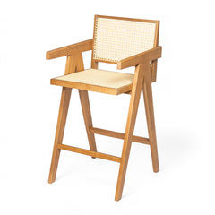 27'', Modern Minimalist Bar Stool with Cane Seat, Solid Wood Frame, Natural Finish