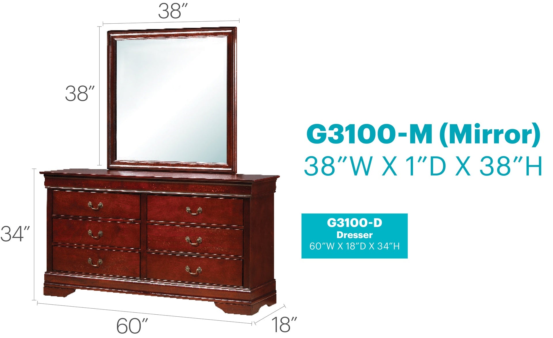 Louis Phillipe G3100-D Dresser , Cherry